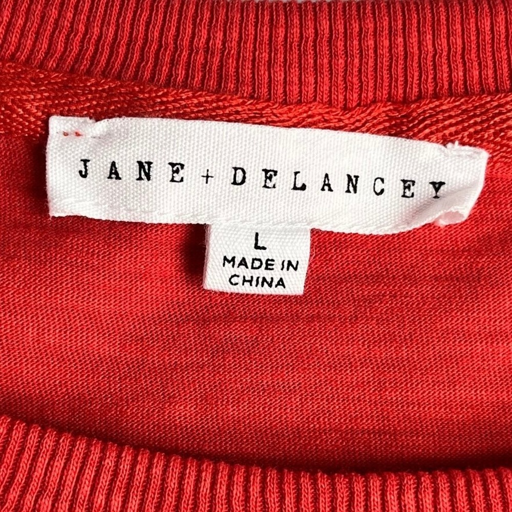 Jane + Delancey T-Shirt Women Large Red Excellent Beaded Crab Puff Sleeve Slub - Picture 4 of 8